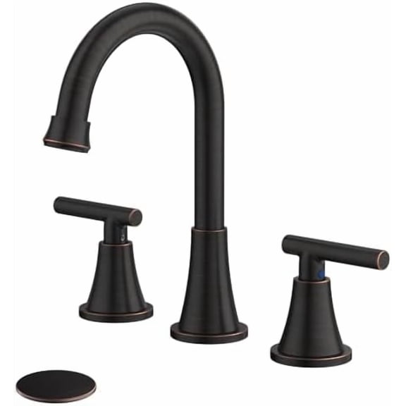 Bathroom Faucets for Sink 3 Hole,  Oil Rubbed Bronze Bathroom Sink Faucet with Pop-up Drain and Supply Lines, Stainless Steel Lead-Free Widespread Faucet for Vanity RV Farmhouse