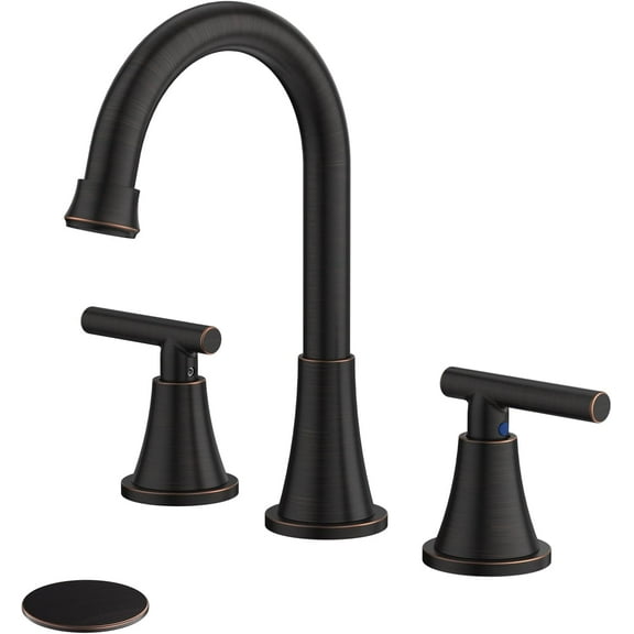 Bathroom Faucets for Sink 3 Hole,  Oil Rubbed Bronze Bathroom Sink Faucet with Pop-up Drain and Supply Lines, Stainless Steel Lead-Free Widespread Faucet for Vanity RV Farmhouse