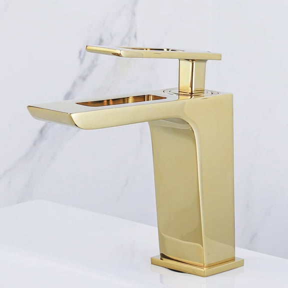 Bathroom Faucets Waterfall, Brass Faucet Bathroom, Hot and Cold Sink Mixer Tap Faucet, Waterfall Spout Bathroom Faucet Single Handle, Gold