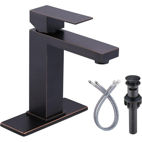 Bathroom Faucets for Sink 3 Hole 1 Hole Oil Rubbed Bronze Bathroom Faucet Single Handle Lavatory Vanity Faucet with Deck Plate and Pop Up Drain