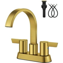 Bathroom Faucets for Sink 3 Hole,4 Inch Centerset Waterfall Faucet 2 Handle for Bathroom Sink with Pop-Up Drain and Supply Lines Brushed Gold
