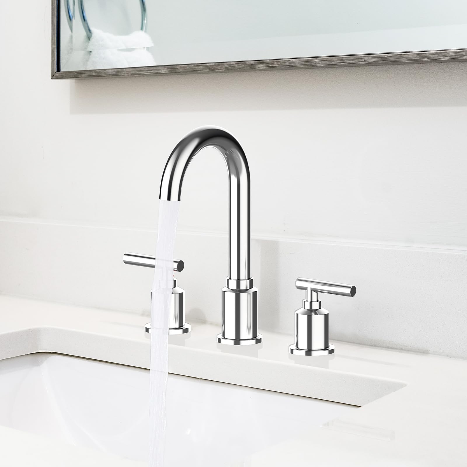 Bathroom Faucets for Sink 3 Hole, 8 Inch Bathroom Sink Faucet with Pop-up Drain and Supply Lines, Widespread Faucet for Vanity RV Farmhouse