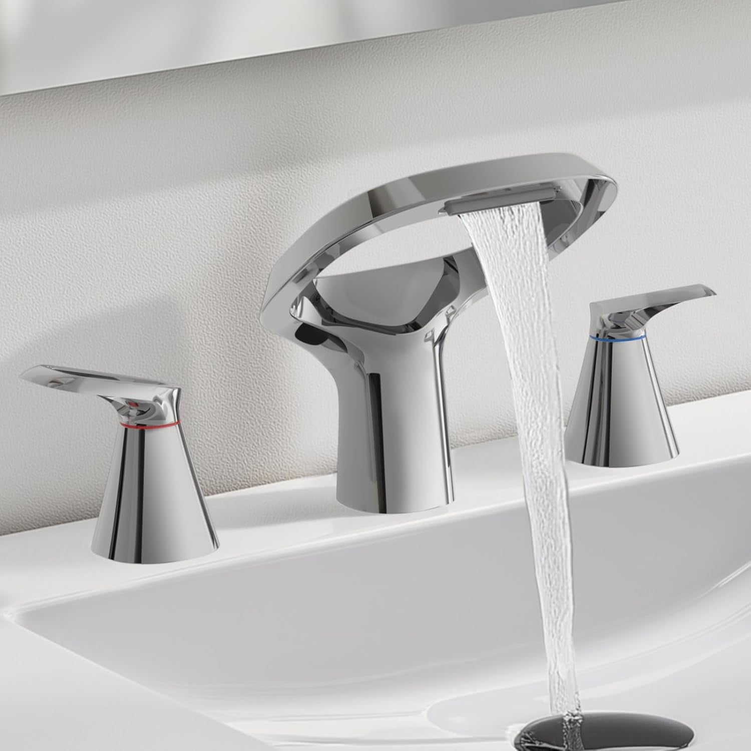 Bathroom Faucets for Sink 3 Hole, 8 Inch Widespread Bathroom Faucet with Adjustable Waterfall ...