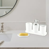 Bathroom Five-Piece Set, Toothbrush Cup Organizer with Tray, Soap Bottle, Soap Box and Mouthwash Cup, Plastic Vanity Accessories for Home and Hotel Use