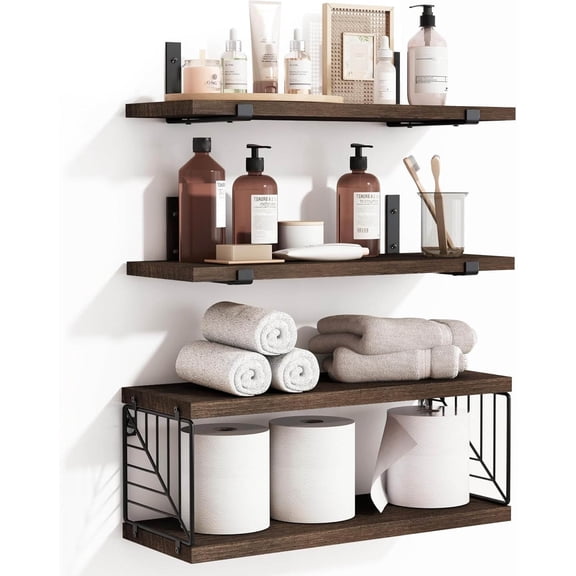 Bathroom Floating Shelves Over Toilet, Farmhouse Rustic Wood Shelves, Wall Decor for Bathroom, Living Room, Bedroom and Kitchen