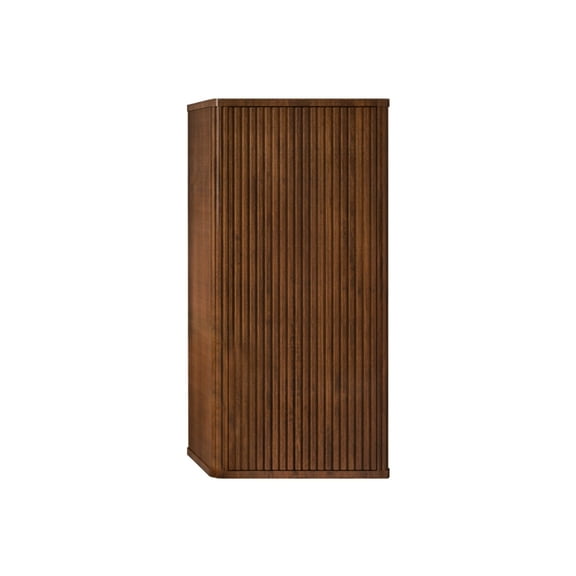 Bathroom Floating Side Cabinet , Striped Walnut Texture, Push-open Door, Shelved Inside For Neat Storage, Safe Curvy Design, Engineered Wood Wall Storage Cabinet, Decoration, Access, Interior