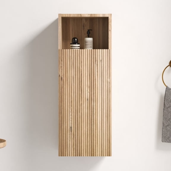 Bathroom Floating Side Cabinet Wall Mounted Storage Unit Rough Oak Textured Finish