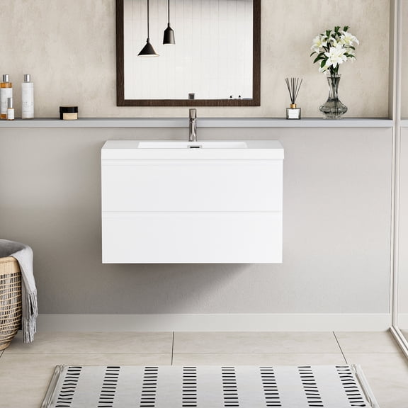 Bathroom Floating Vanity with Sink | Clean and Functional Bathroom, Modern Look | One - Piece Resin Sink, Timber Structure | Open Back Design, Quick Installation
