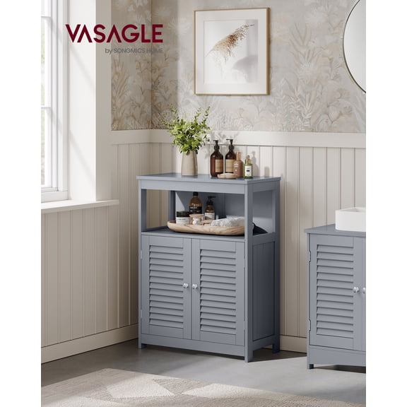 Freestanding Storage Cabinet with Double Shutter Doors & Adjustable Shelf, for Bathroom Living Room Kitchen Organization, Dove Gray