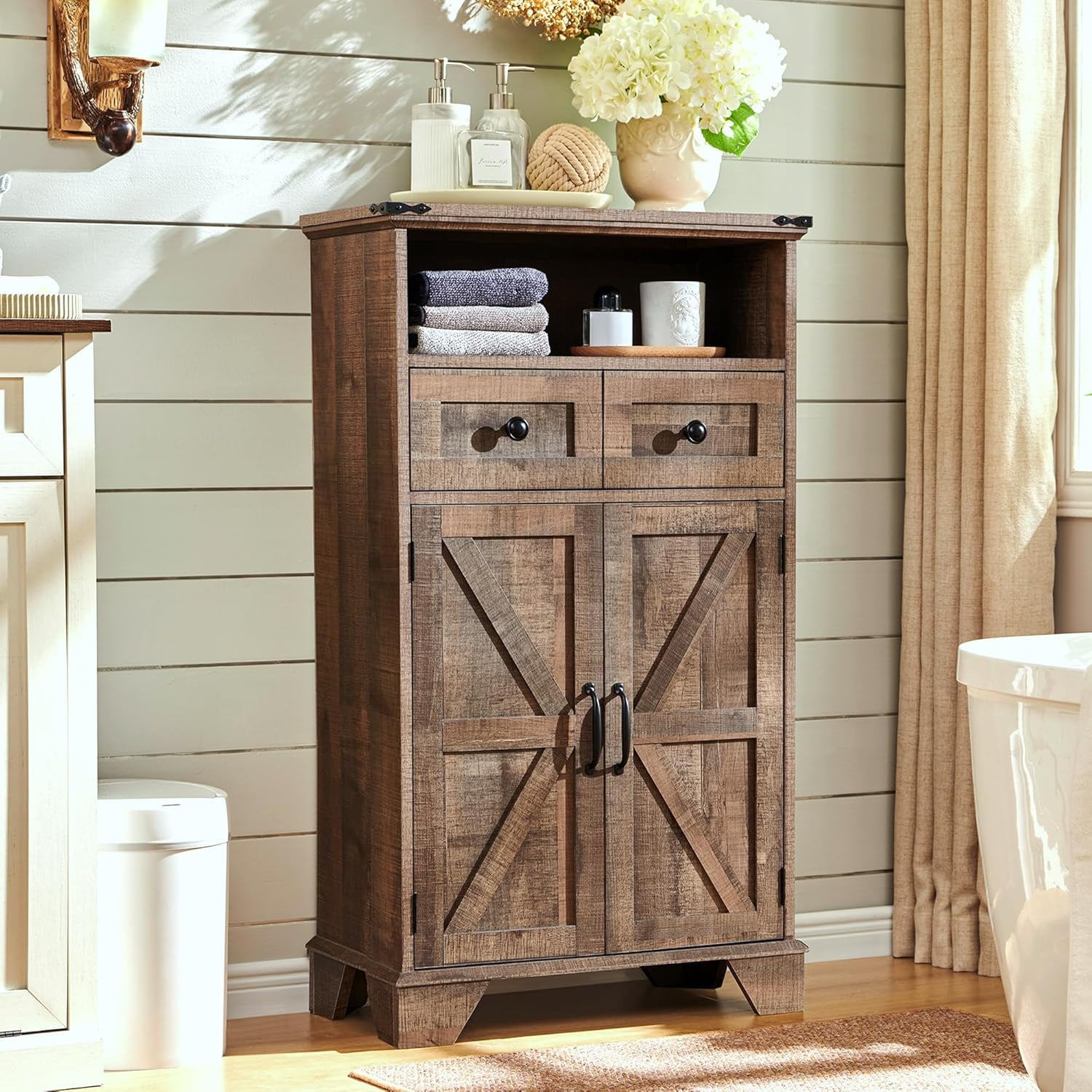 Bathroom Floor Cabinet, Farmhouse Bathroom Storage Cabinet, 24" Wide Bathroom Cabinet with ...