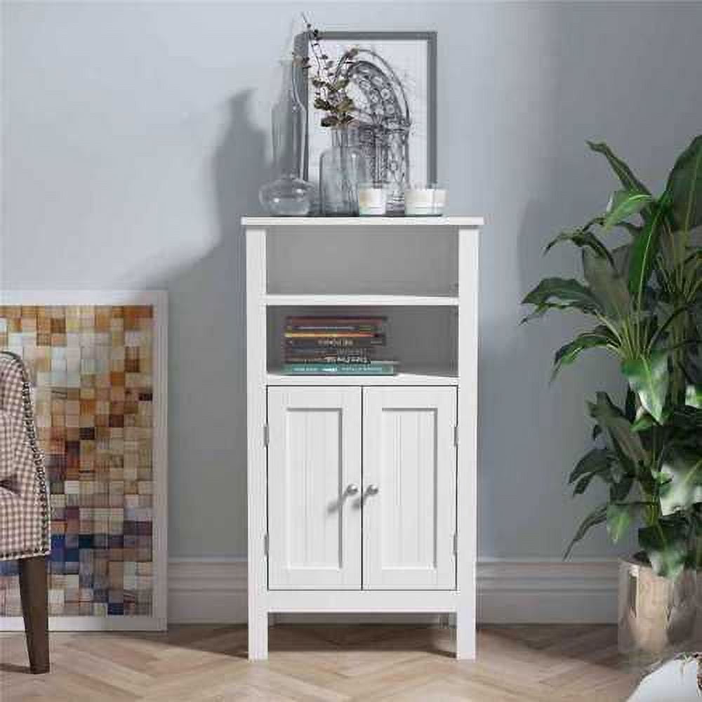 Bathroom Floor Free Standing with Double Door and Adjustable Shelves, Side Tall