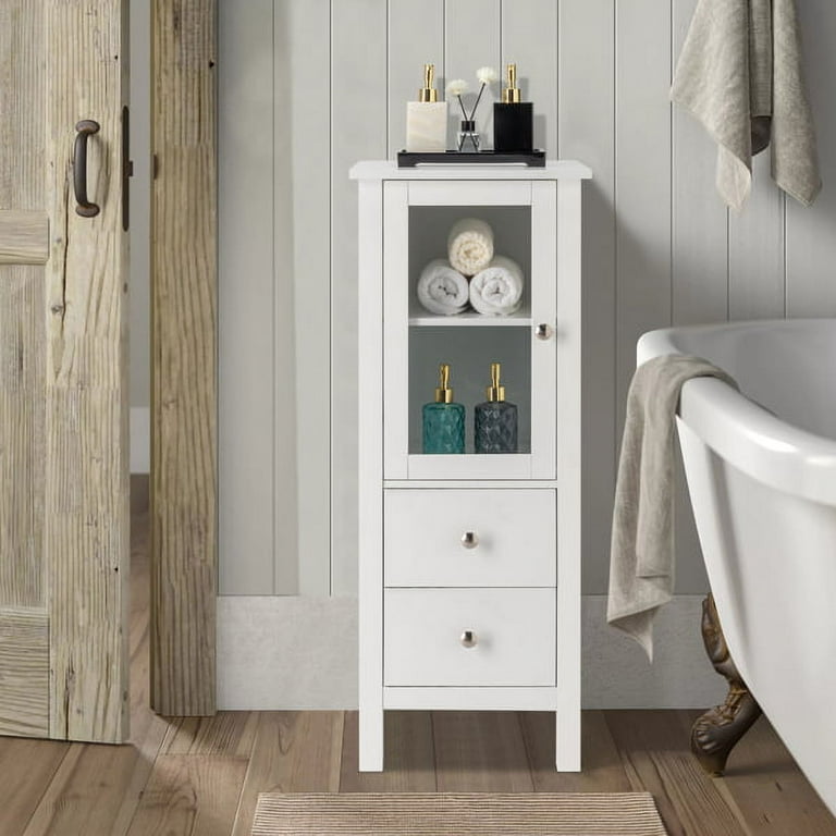 Bathroom Floor Cabinet Free Standing Storage Cabinet with Large Two Drawer Shelf for Living Room Kitchen Cupboard Wooden Entryway Spacesaver