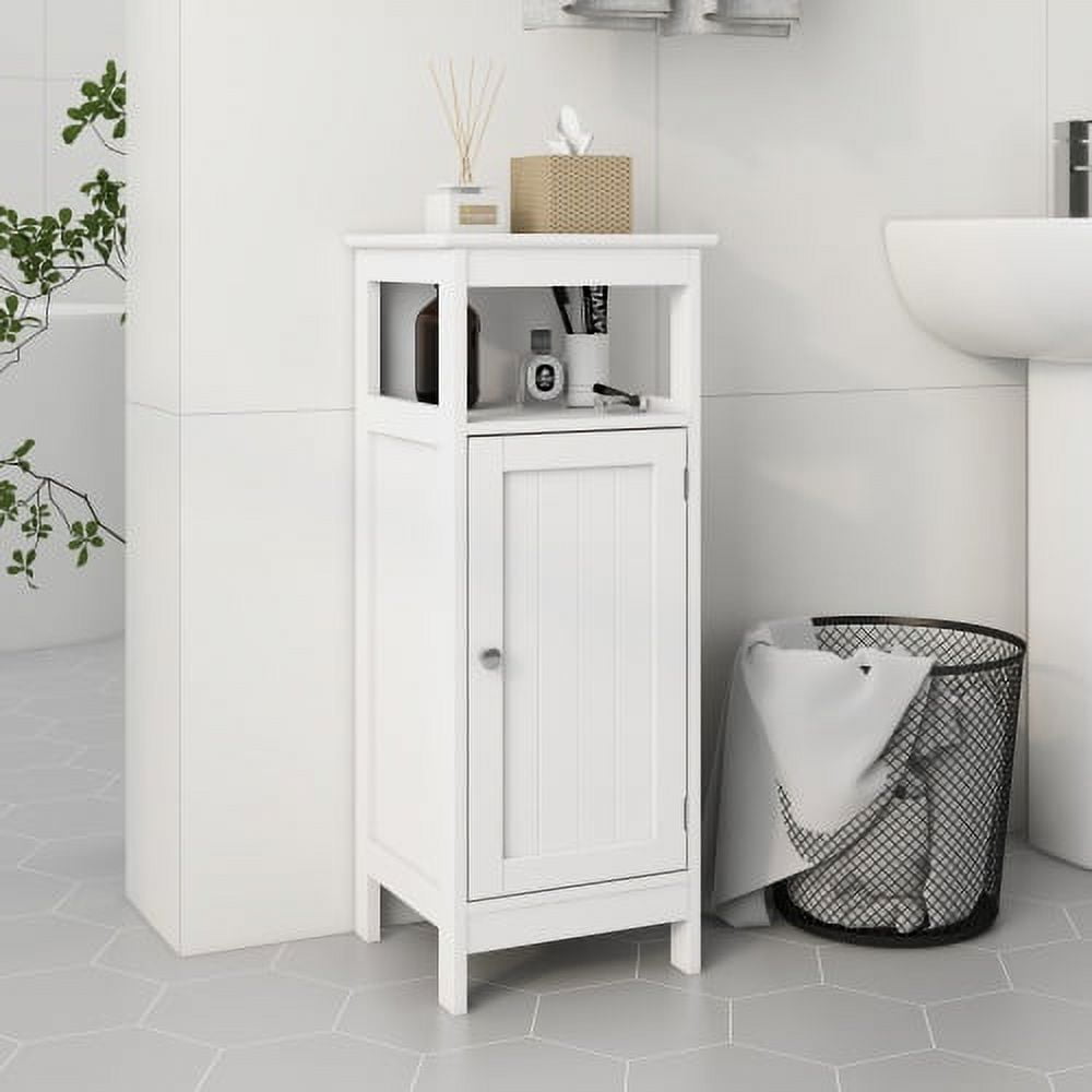 Bathroom Floor Cabinet,Free Standing Storage Organizer with Single Door & Adjustable Shelf, Narrow Side Cabinet for Living Room, White