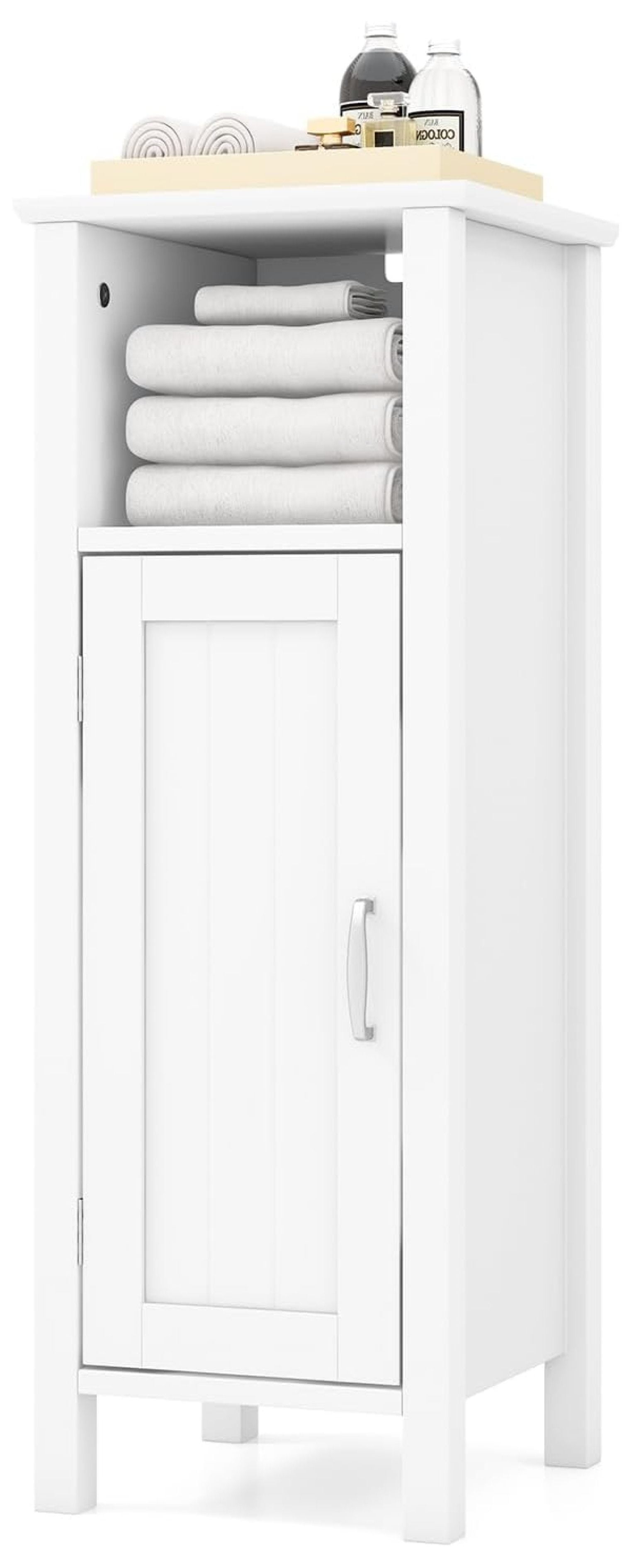Bathroom Floor Cabinet, Freestanding Narrow Storage Cabinet Console Table Nightstand with Adjustable Inner Shelves, Bathroom Side Storage Cabinet for Living Room Kitchen Entryway (White)