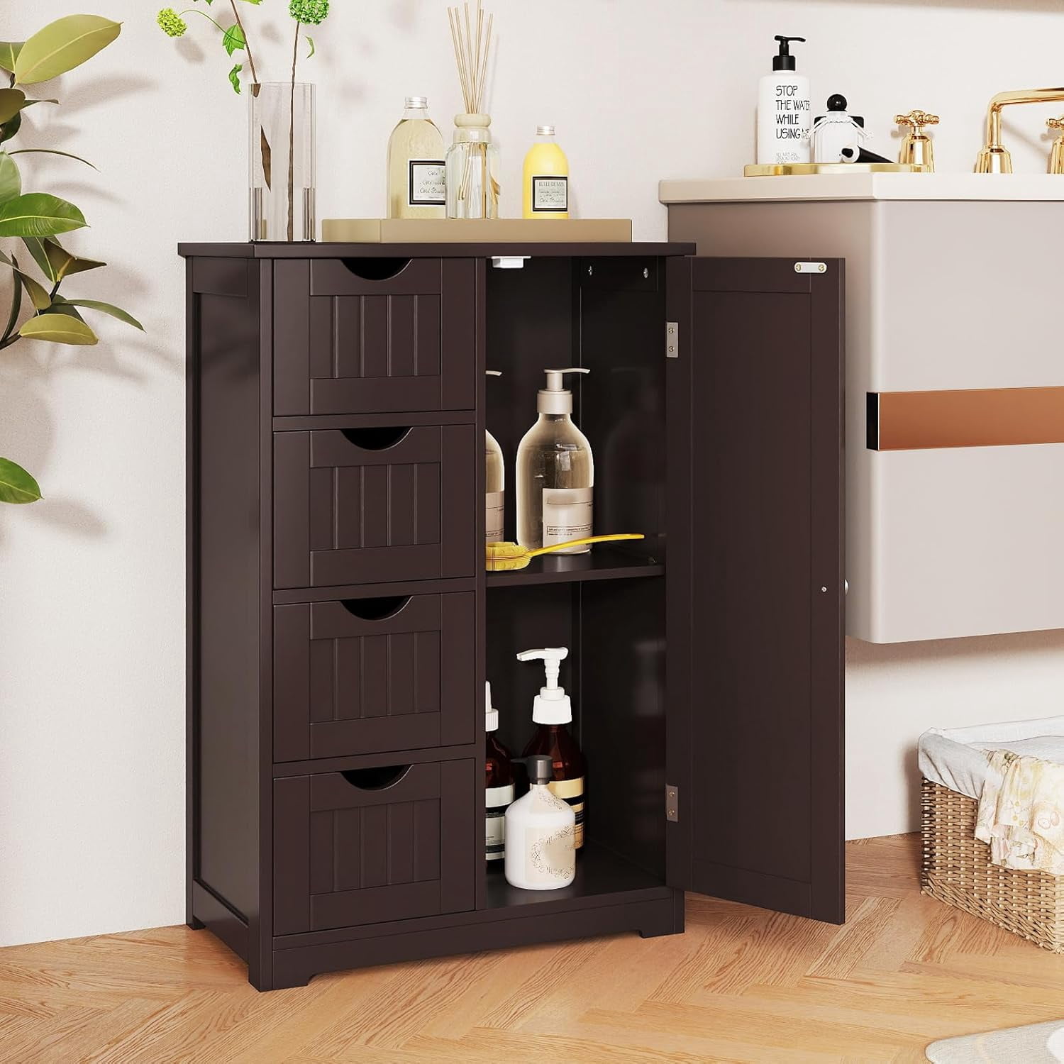 Photo inspiration: Fresh Look at Bathroom Floor Cabinet Freestanding Storage Cabinet With 4 Drawers