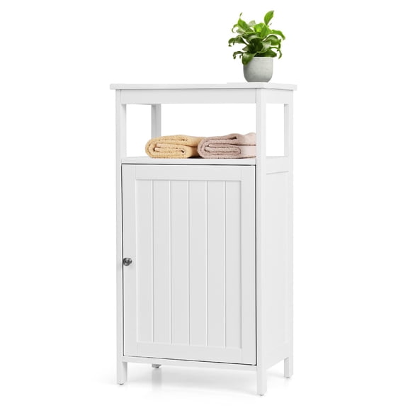 Bathroom Floor Cabinet, Freestanding Storage Cabinet with Single Door & Height-Adjustable Shelf, Multi-Purpose Storage Organizer for Bathroom, Living Room, Hallway, Office, White