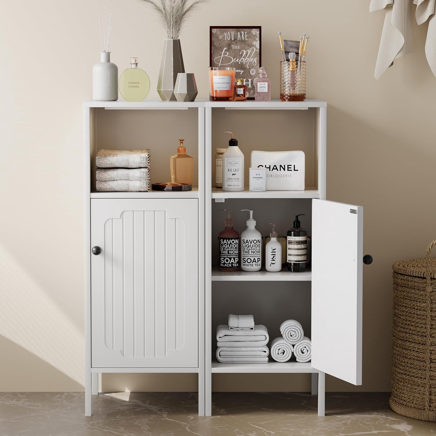 Bathroom Floor Cabinet with Lights, Small Wooden Storage Cabinet with ...