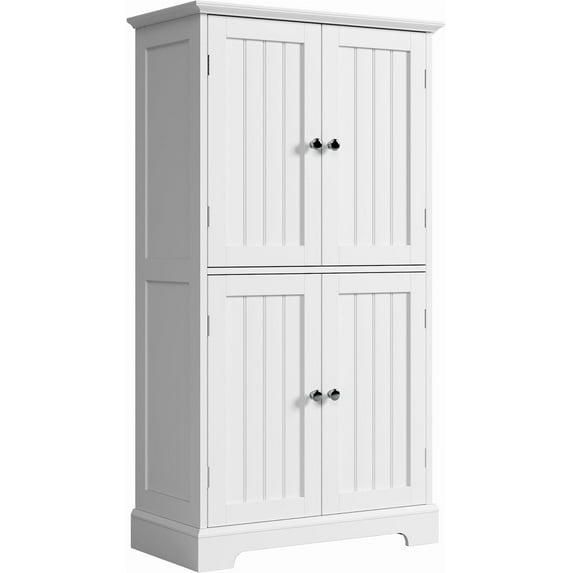 Bathroom Floor Cabinet, Modern Bathroom Storage Cabinet with 4 Doors and Adjustable Shelves, Freestanding Cupboard for Living Room, White