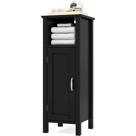 Bathroom Floor Cabinet, Narrow Organizer Console Table Nightstand w/Adjustable Inner Shelves, Freestanding Storage Cabinet for Living Room Kitchen Entryway (Black)