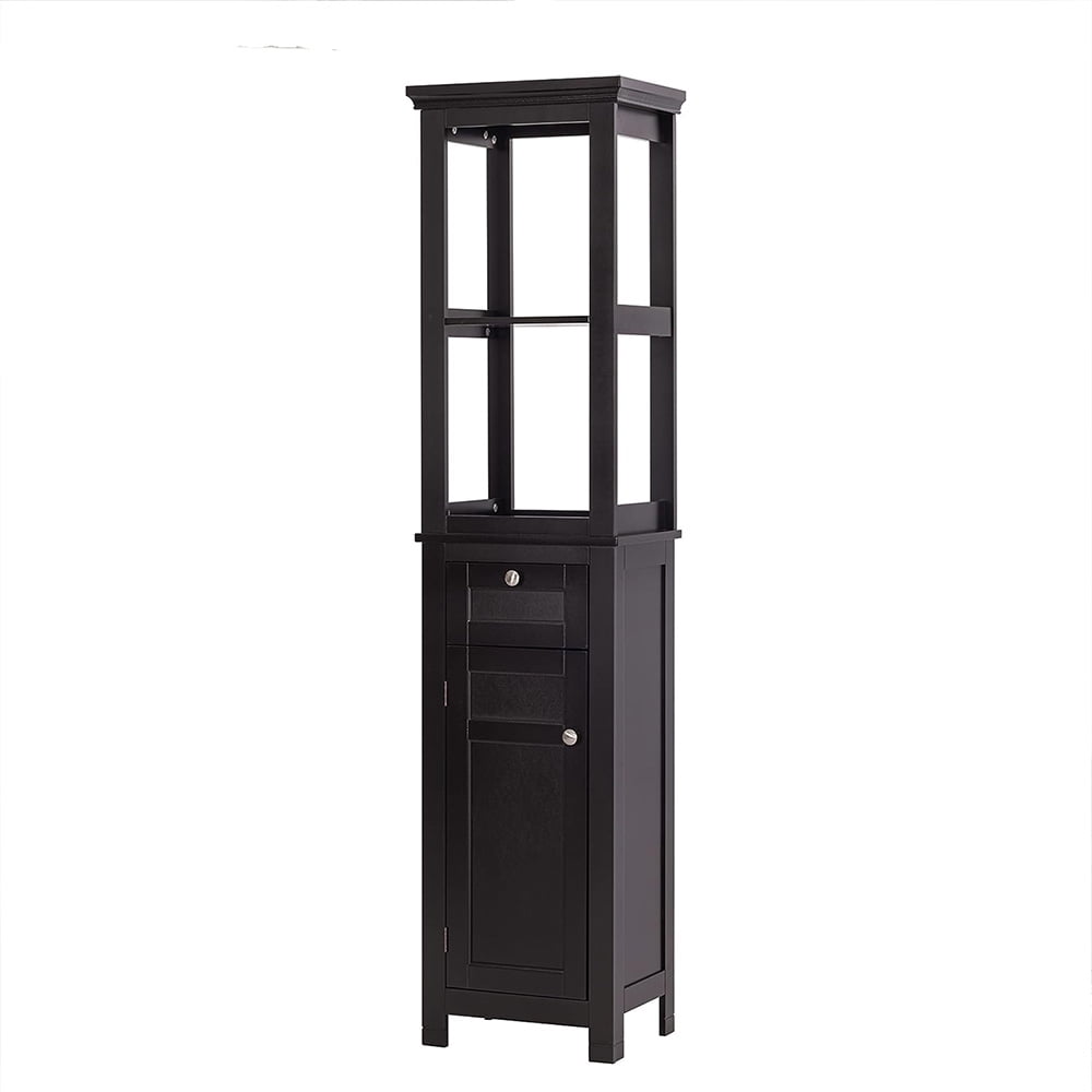 Bathroom Floor Narrow Tall with 2 Tier Open Shelves, Storage with Door