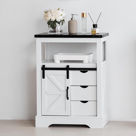 Solid Stable Bathroom Floor Cabinet, Rustic Storage Cabinet with Sliding Barn Door ...