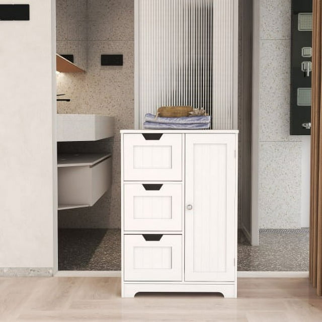 Bathroom Floor Wooden Freestanding Storage with 3