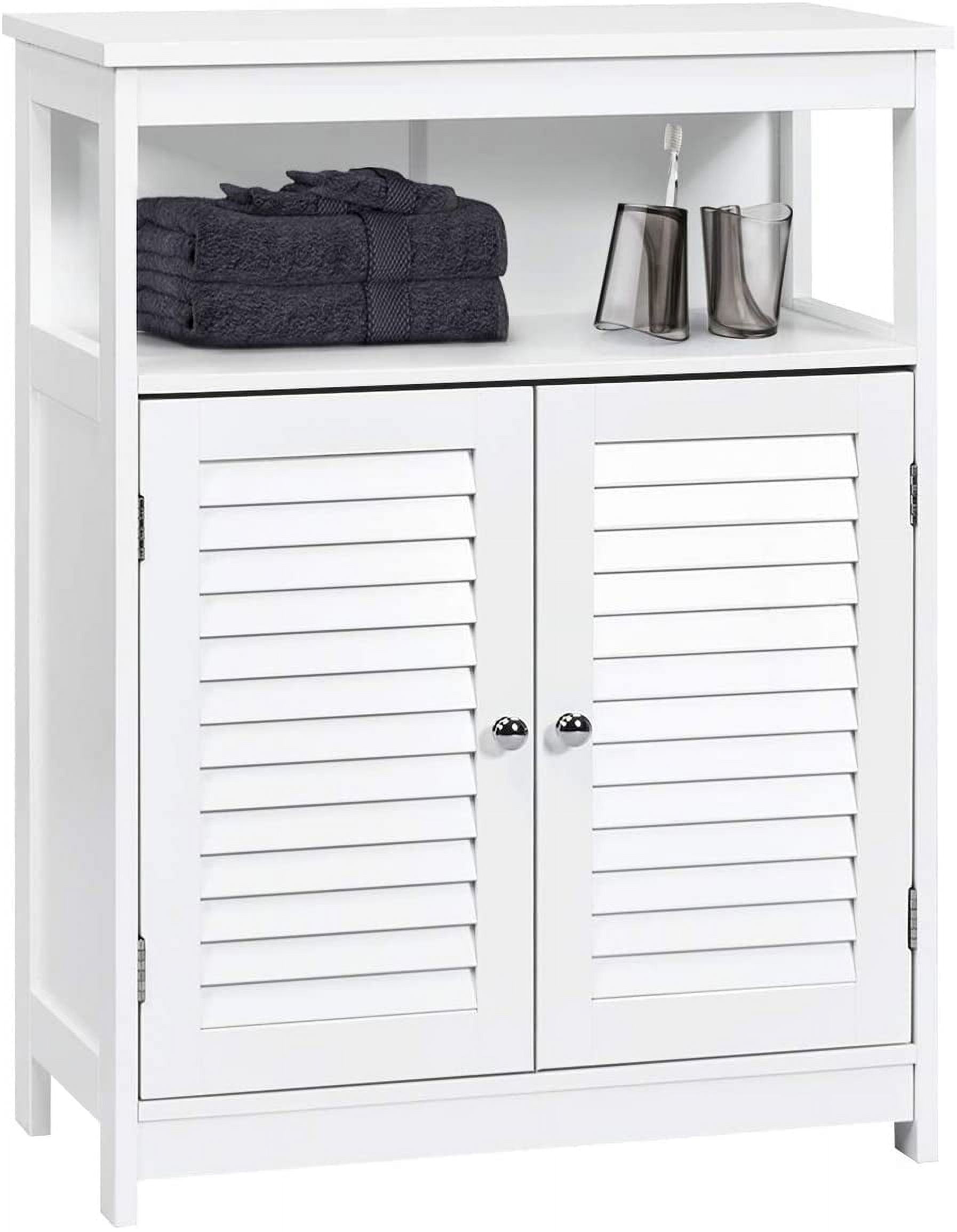 White Freestanding Bathroom Floor Cabinet with Shutter Doors
