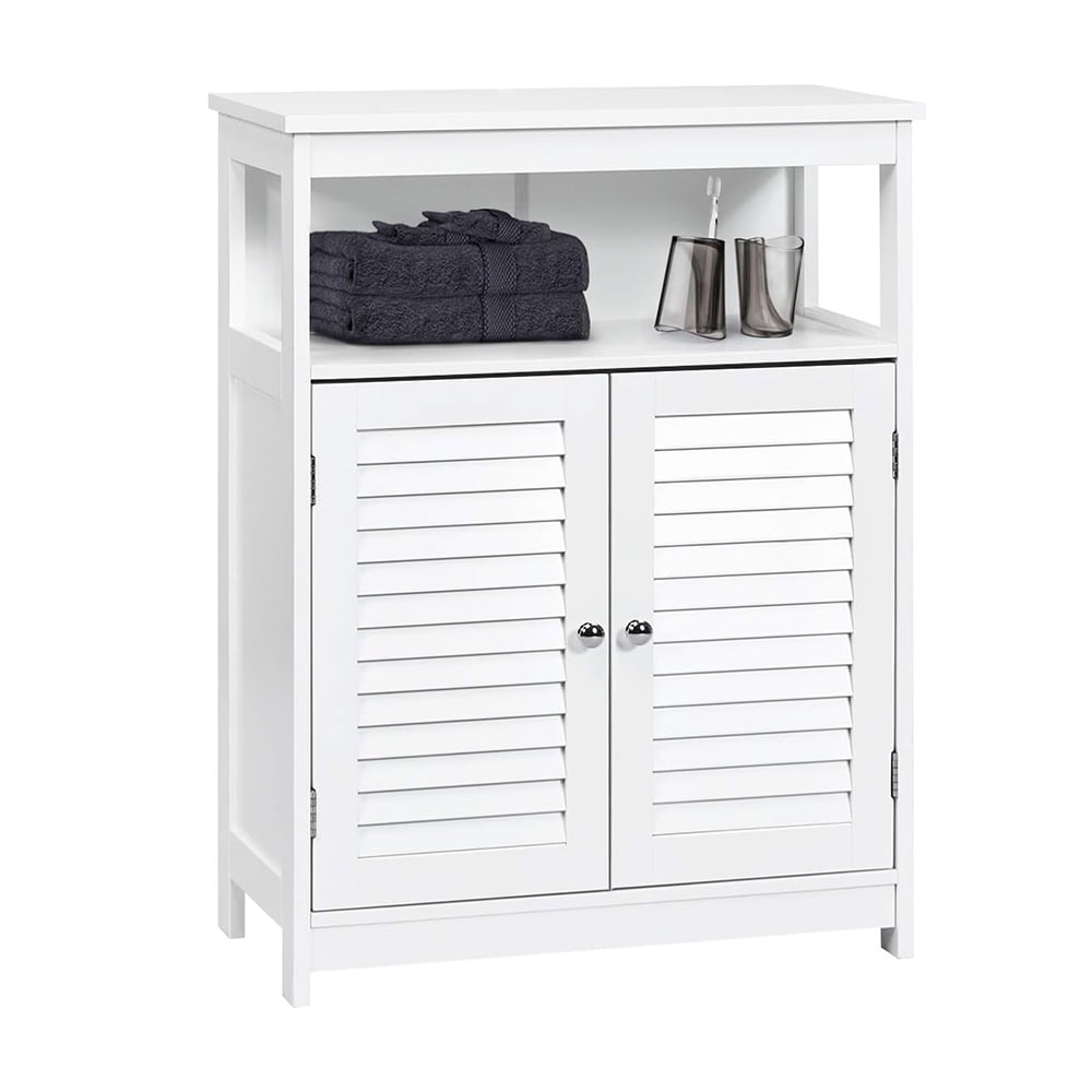 White Freestanding Bathroom Floor Cabinet with Shutter Doors