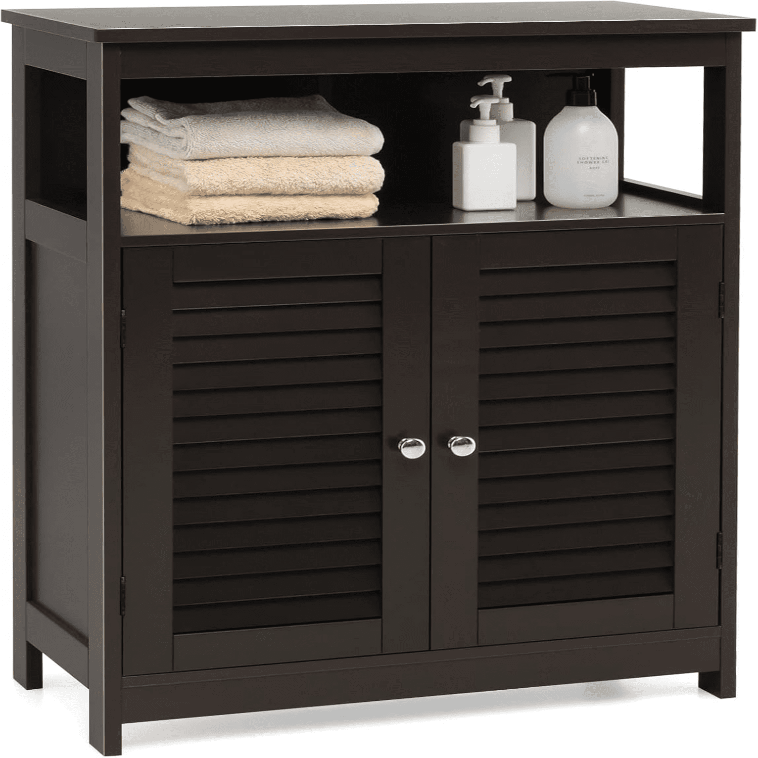Bathroom Floor Cabinet Wooden Freestanding Storage Cabinet with Double ...