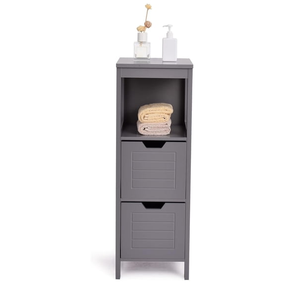 Bathroom Floor Cabinet, Wooden Side Storage Cabinet with Two Removable Drawers for Flexible Storing, Suitable for Bathroom, Living Room, 12 x 12 x 35 inches (Gray)