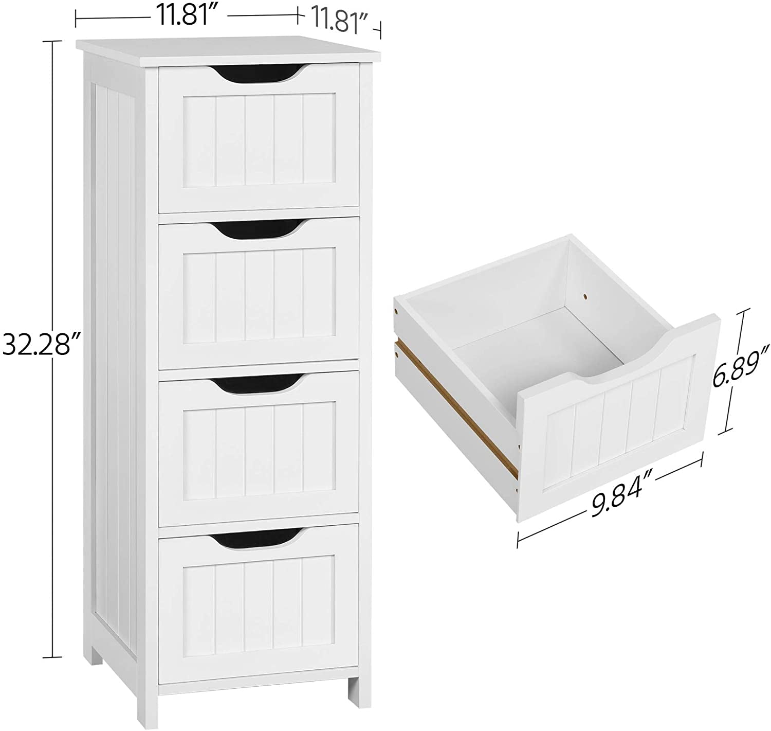 Bathroom Floor Wooden Side Storage Organizer, 4 Drawers Free