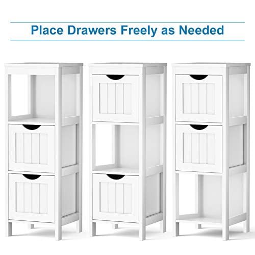 White Wooden Bathroom Floor Cabinet With 2 Drawers - Narrow Storage Cabinet For Living Room, Office