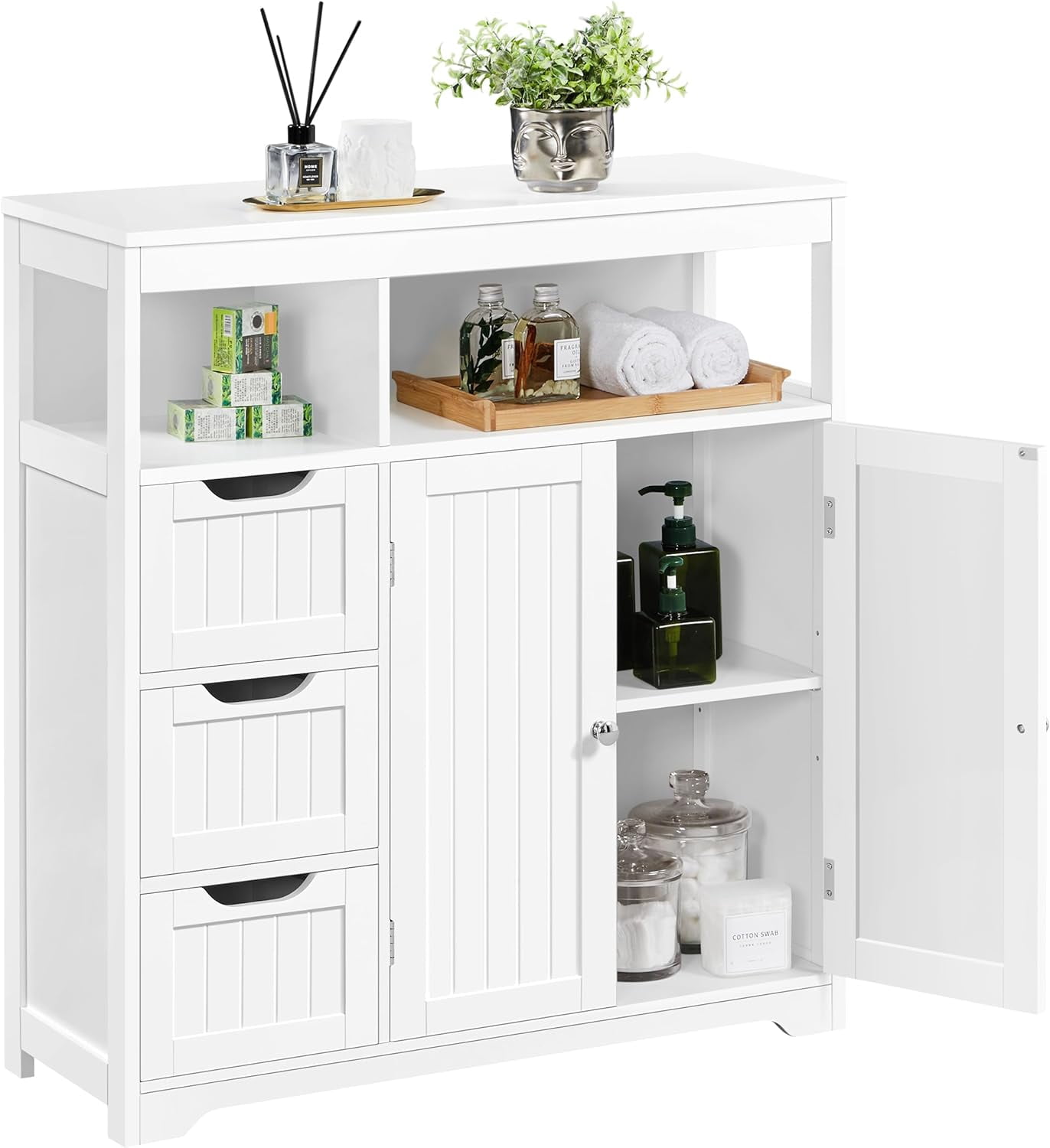 Bathroom Floor Cabinet, Wooden Storage Organizer with 3 Drawers and 2 ...