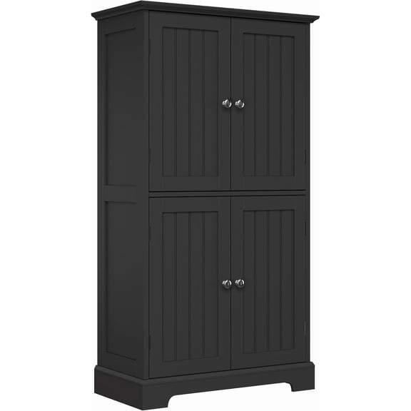 Bathroom Floor Cabinet with Adjustable Shelves | Bathroom Storage Cabinet, 4 Doors, Freestanding Cupboard for Living Room, Black