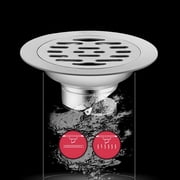 Bathroom Floor Drain, Stainless Steel Drain Strainer, 4 Inch Diameter Round Shower Drain Cover, Shower Drain Catcher, Anti-Odor Floor Drain with Built-In Sealing Stopper, Fits