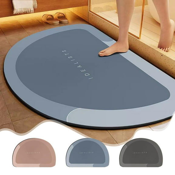 Bathroom Floor Mat 1PC 16x23.62in,Diatomite Water Absorbent Non-Slip Mat Polyester Rubber Backing Fast Drying Shower Stall Sink Area(Blue)