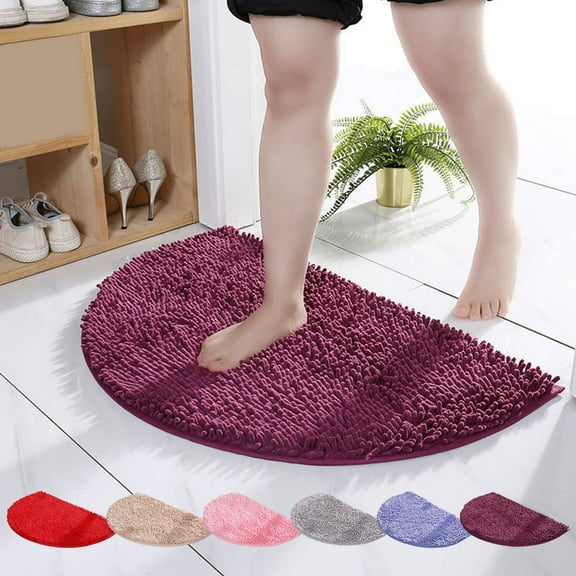 Bathroom Floor Mat, Absorbent Foam Entry Door Mat Featuring Non-Slip Backing and Quick-Dry Design for Bathroom and Toilet Doorway, Beige 35x50cm Half Round Carpet for Dry Foot Area Blahzhy