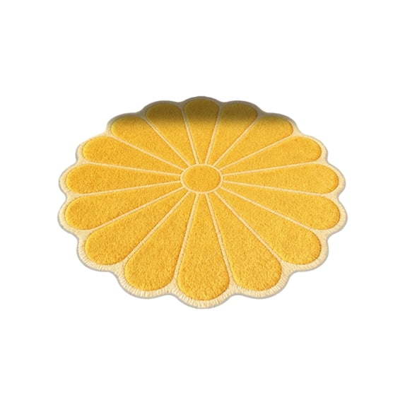 Bathroom Floor Mat Flower Shape Absorbent Antiskid Bath Rug Decorative Waterproof Soft Home Entrance Mat 23.6x23.6 inch Yellow