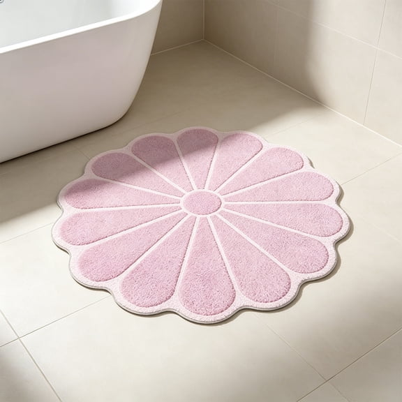 Bathroom Floor Mat, Flower Shape Absorbent Bath Rug, Soft Antiskid Non-Slip Mat Decor for Bathroom Entryway, 60x60cm Pink