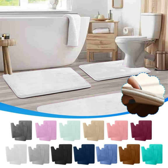Bathroom Floor Mat Set 3 Piece Non-Slip Coral Velvet Highly Absorbent Bath Rugs for Toilet Area Home Bathroom Decor with Strong Water Absorption 50x80cm, 40x60cm, 40x50cm U-Shaped