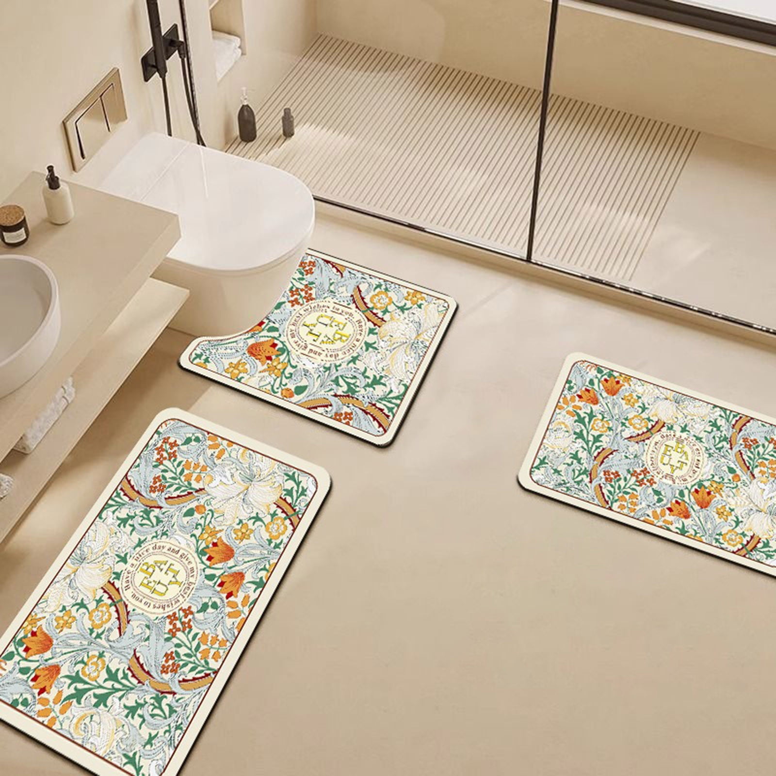 Bathroom Floor Mat Set | Quick-Drying Diatom Mud Mats | 3-Piece Set ...