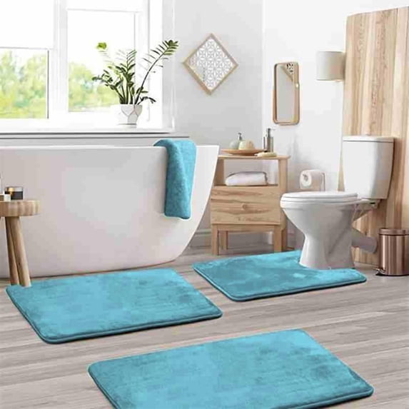 Bathroom Floor Mat - Strong Absorbent Velvet Toilet Mat Set Non-slip Backing for Household Bathroom Safety and Comfort (Peacock Blue), JASKFLY