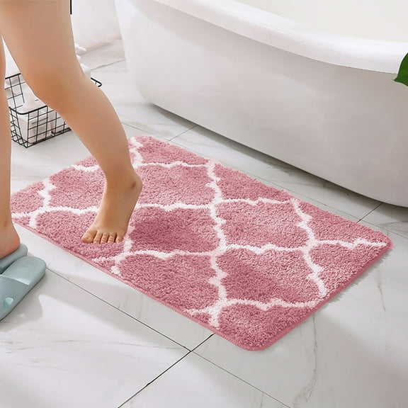 Bathroom Floor Mat Two-Color Weave | Soft Polyester Microfiber Non-Slip Floor Rug with Sponge Cushioning | Highly Absorbent Quick Drying Bath Mat 24x15.7 Inch - 1 Pack