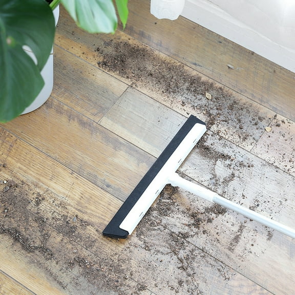 Bathroom Floor Squeegee Mop | Silicone Scraper Wiper for Glass, Tile, Mirror | Ergonomic Handle, White Plastic | 34.8in Efficient Sweeping Tool for Indoor Outdoor Cleaning