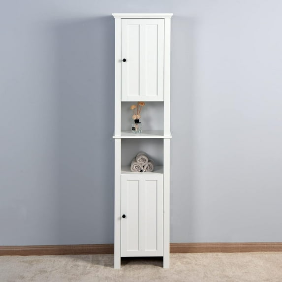 Bathroom Floor Storage Cabinet with 2 Doors Living Room Wooden Cabinet with 6 Shelves, Floor Cabinet Multifunctional Bathroom Storage Organizer Rack Stand