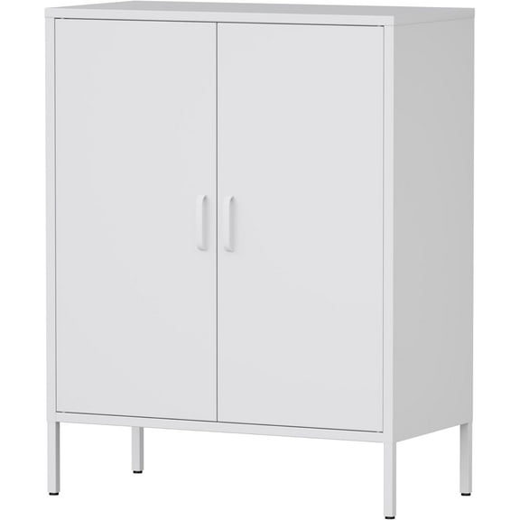 Bathroom Floor Storage Cabinet,40"H Metal Locker, Small White Cabinets With 2 Adjustable Shelves & 4 Doors,Freestanding Sideboard,Pantry Cabinet For Small Spaces,Hallway,Home Office, Kitchen