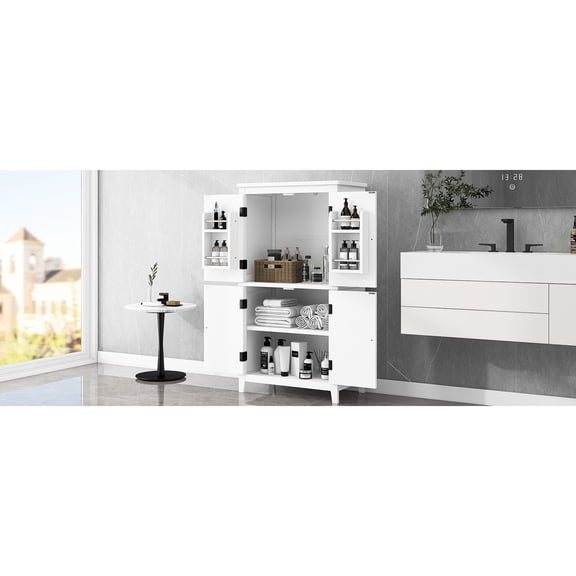 Bathroom Floor Storage Cabinet | Ample Storage for Hairdryers, Towels, etc. | High - quality MDF with Painted Finish | Adjustable Shelves to Meet Different Needs