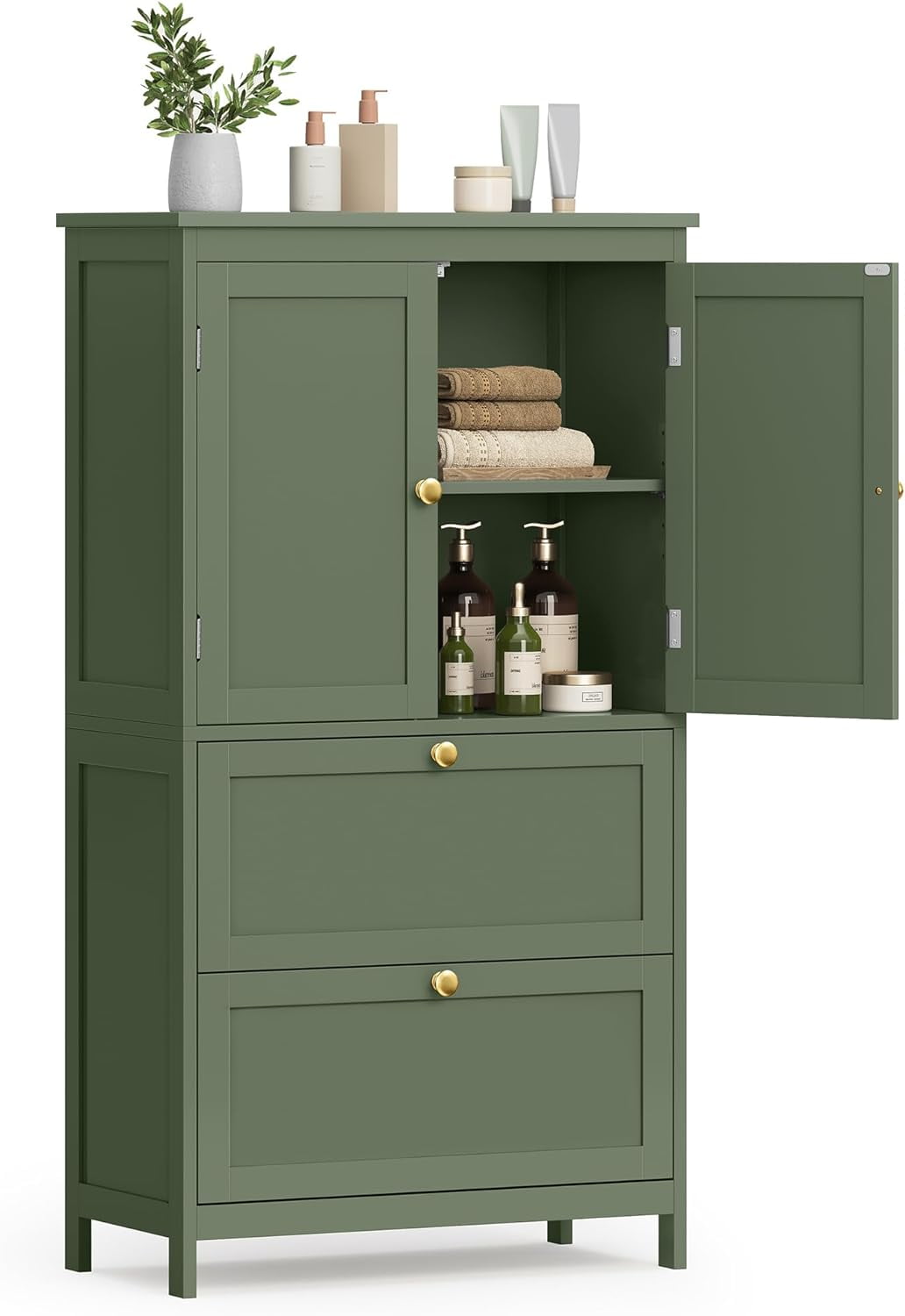 Bathroom Floor Storage Cabinet, Bathroom Storage Unit, Freestanding Cabinet with 2 Drawers and 2 ...