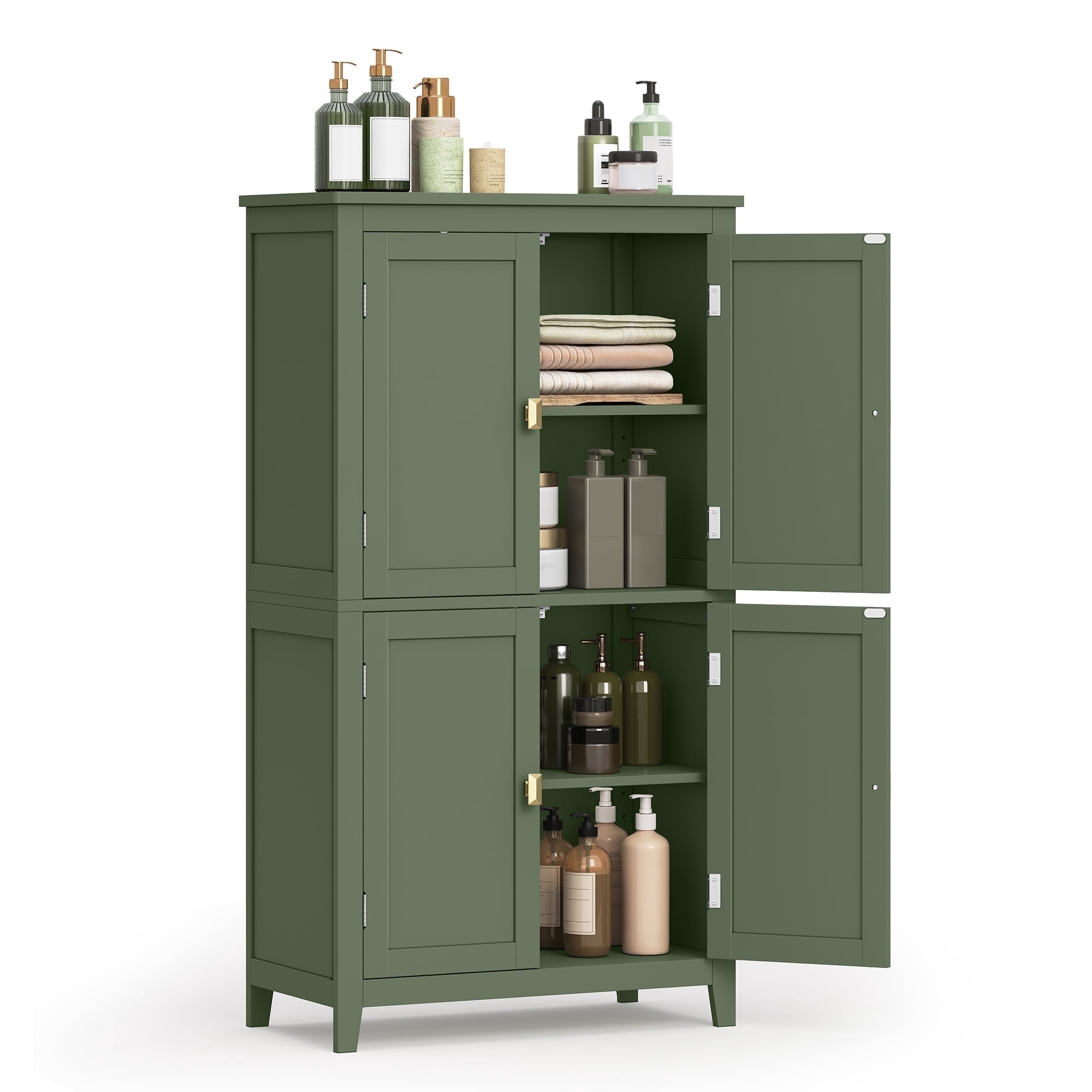 Floor Storage Cabinet,  Storage Unit, Freestanding Cabinet with 4 Doors, 11.8 x 23.6 x 43.3 Inches, Forest Green