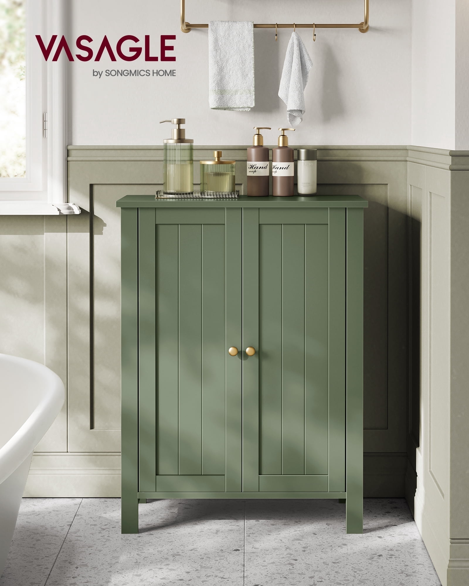Bathroom Floor Storage Cabinet, Bathroom Storage Unit with 2 Adjustable ...